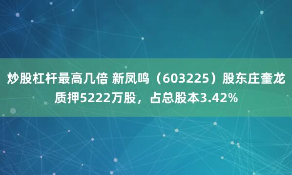 炒股杠杆最高几倍 新凤鸣（603225）股东庄奎龙质押5222万股，占总股本3.42%